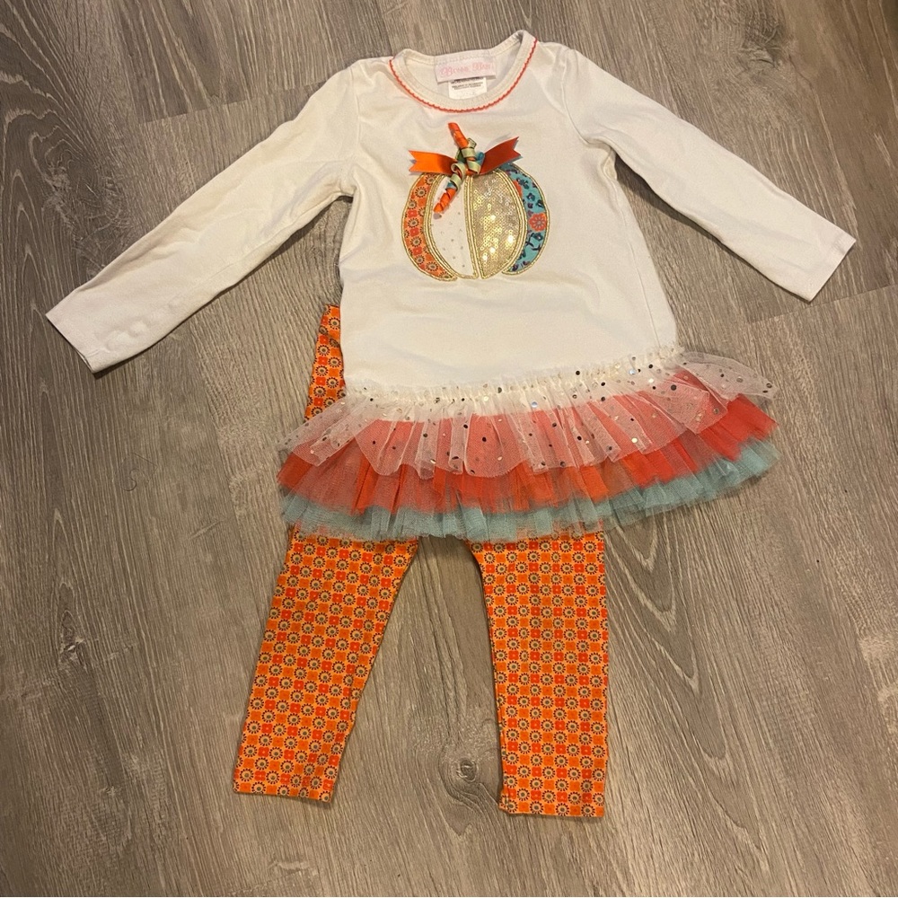 Bonnie Baby pumpkin fall tulle long sleeve top & matching leggings size 18M GUC